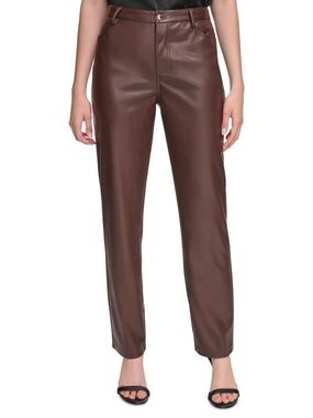 Calvin Klein Coffee Bean Brown Faux Leather Pants Sz 6 NWT